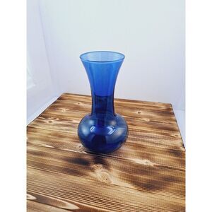 Vintage Cobalt Blue Glass‎ Flower Vase Bulb Shaped Fluted Neck